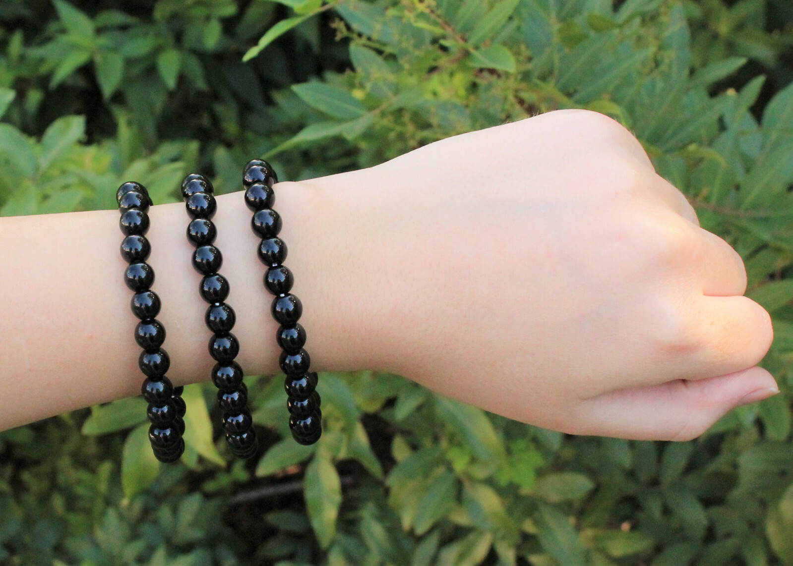 Black Obsidian Bead Bracelet: 8 mm Round Crystals (Obsidian Stretch Bracelet)