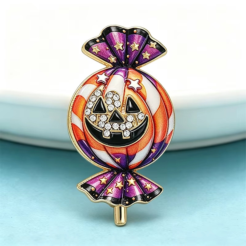 5.5*3.0cm Lady Candy Pumpkin Crystal All Saint Day Halloween Brooches Brooch Pin