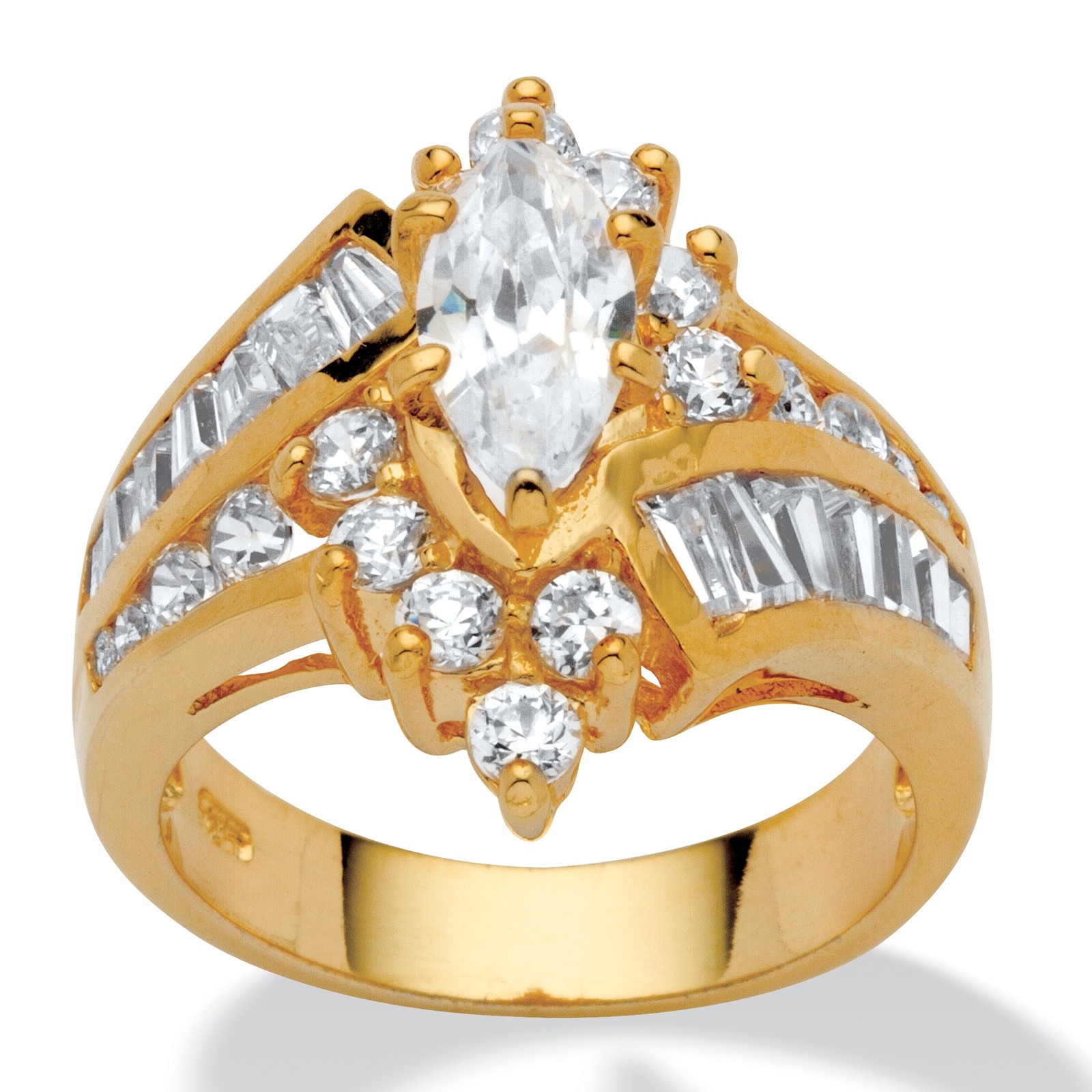 WOMENS 18K MARQUISE CUT GOLD OVER STERLING SILVER RING SIZE 6,7,8,9,10