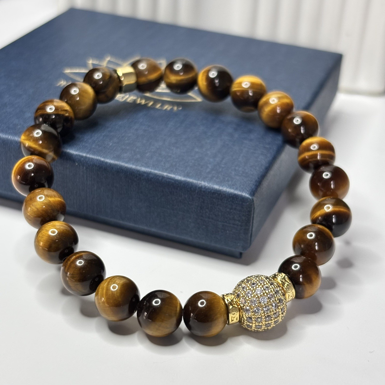 Natural Tiger Eye Bracelet With Cubic Zirconia Luxury Gemstone Jewelry Handmade
