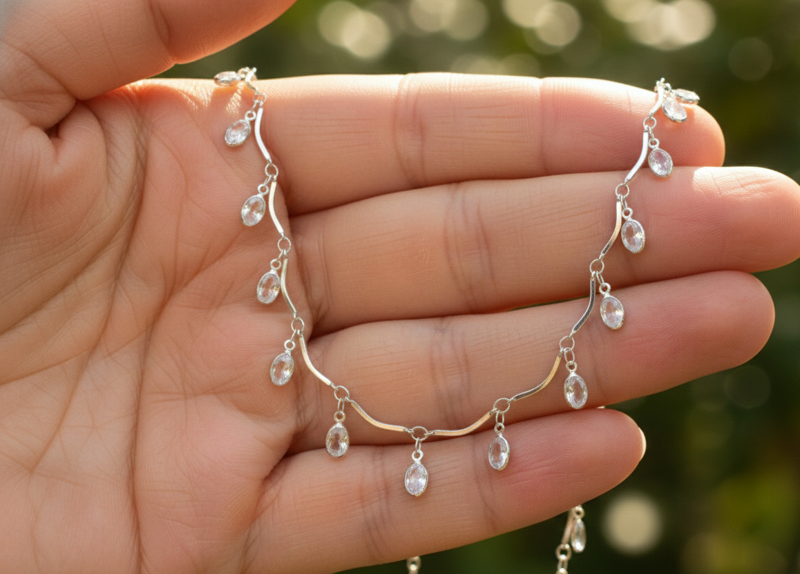 Elegant Silver Tone Infinity Anklet Sparkling Clear CZ Minimalist Chain Anklet