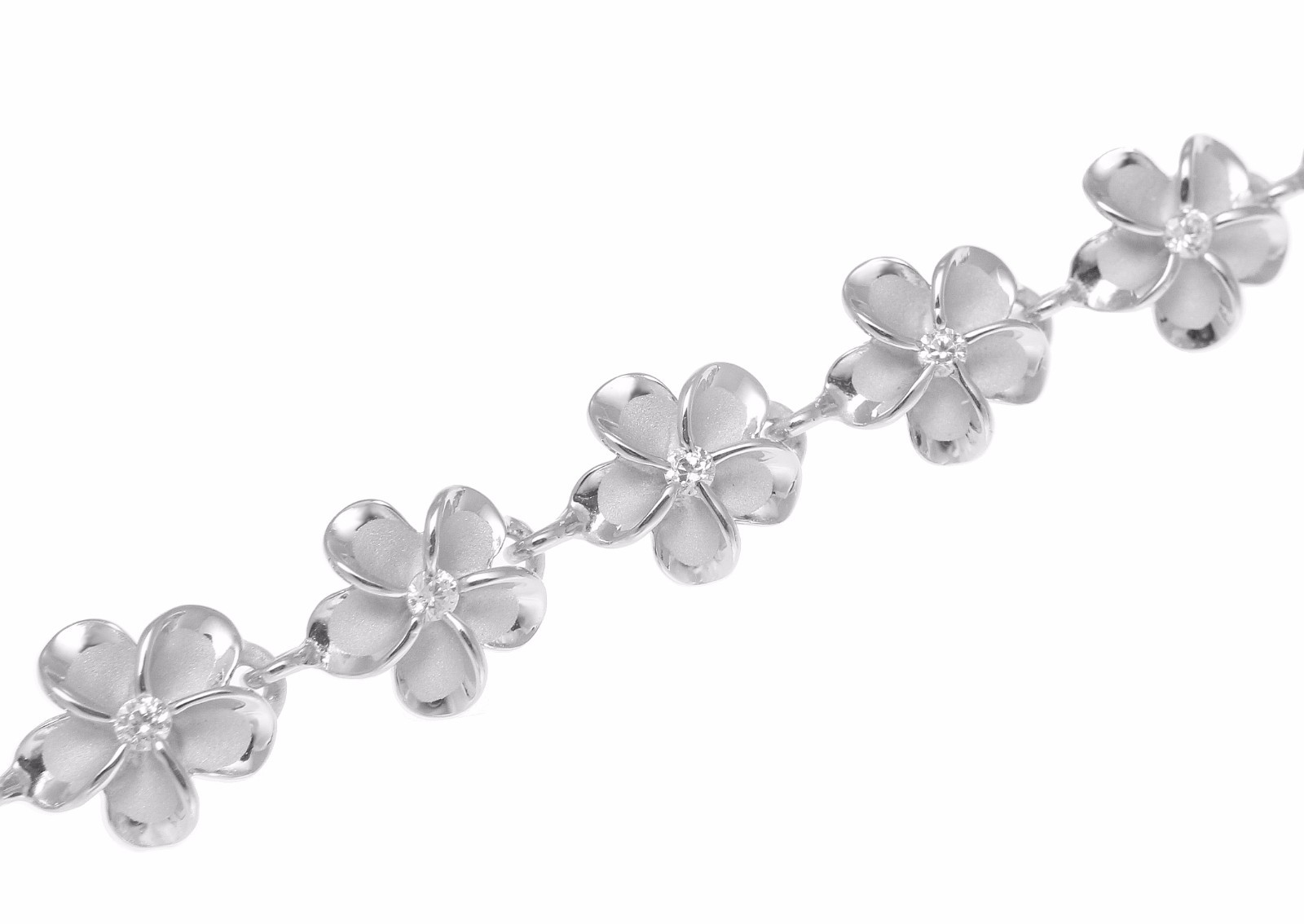 10MM STERLING SILVER 925 HAWAIIAN FANCY PLUMERIA FLOWER ANKLET RHODIUM 9.5 INCH