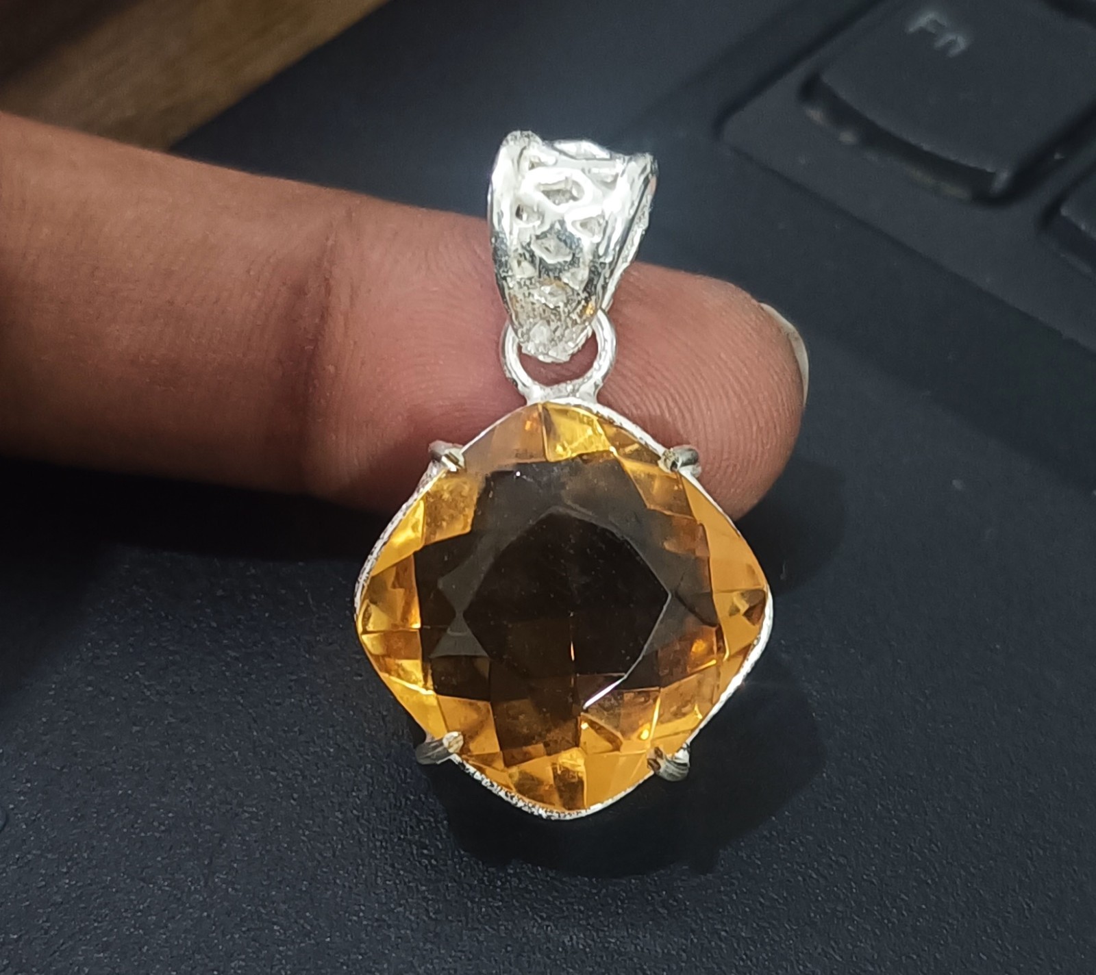 Certified Natural Brown Citrine Gemstone 925 Sterling Silver Pendant 31.55 Ct