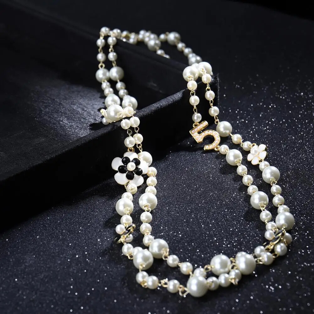 Long Simulated Pearl Necklace Double-strand Beaded Sweater Chain Party Jewellery