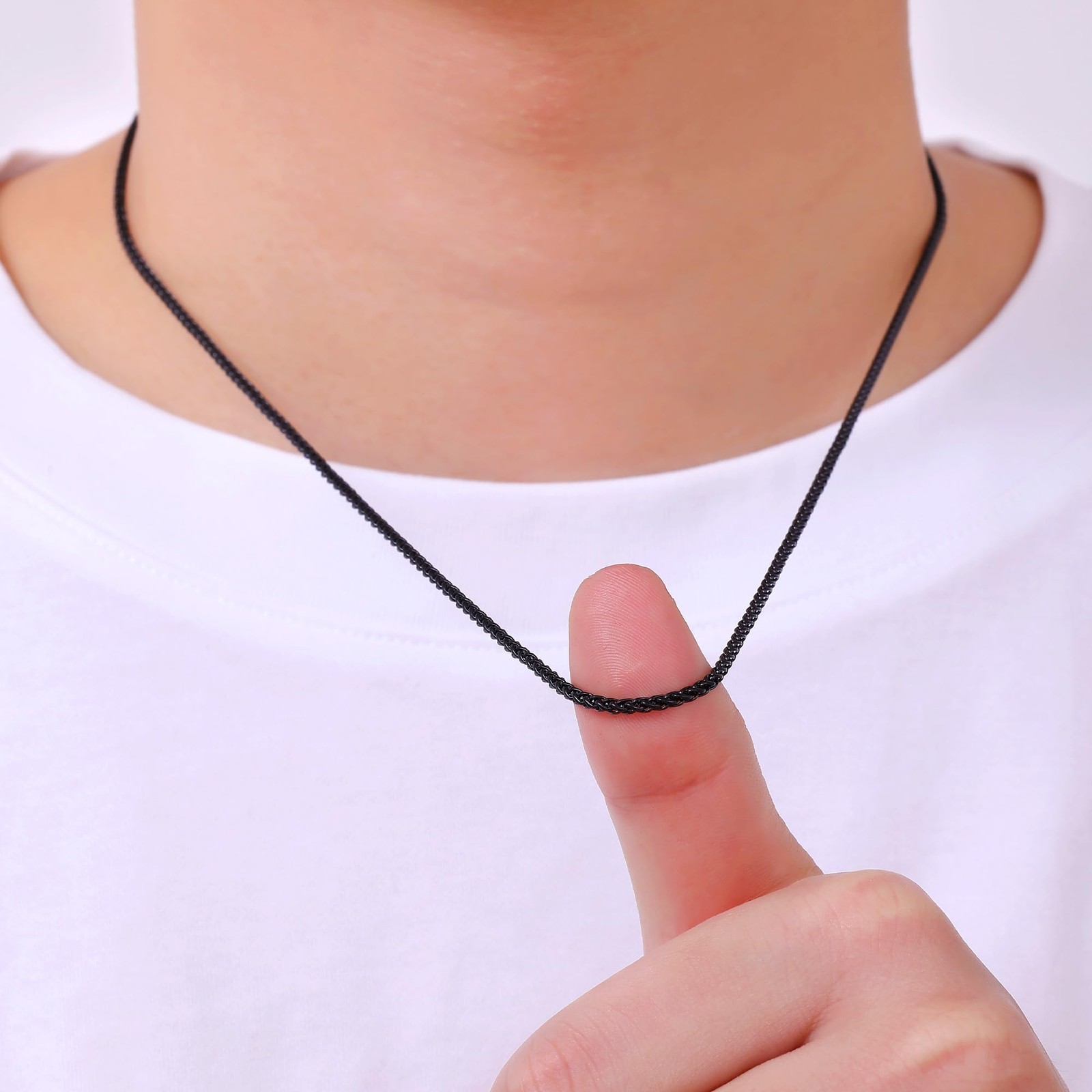 Black Wheat Chains for Men and Women, 2mm Stainless Steel Necklace Chains, Me…