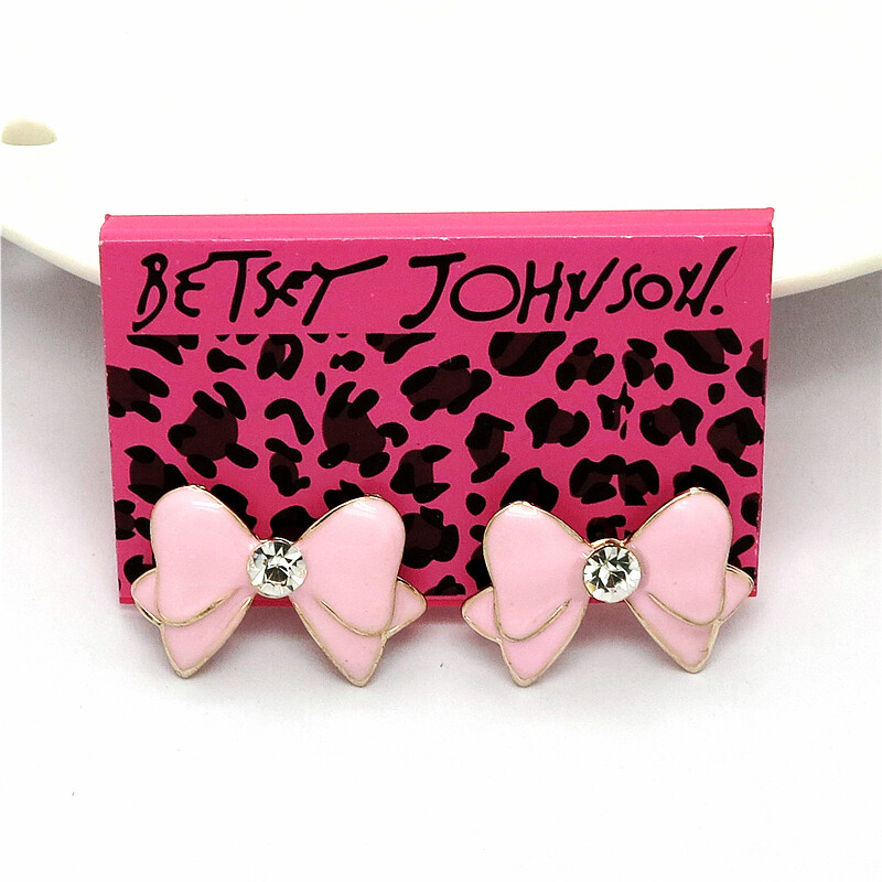 New Fashion Lovely Crystal Enamel Pink Big Bow Women Stand Jewelry Earrings Gift