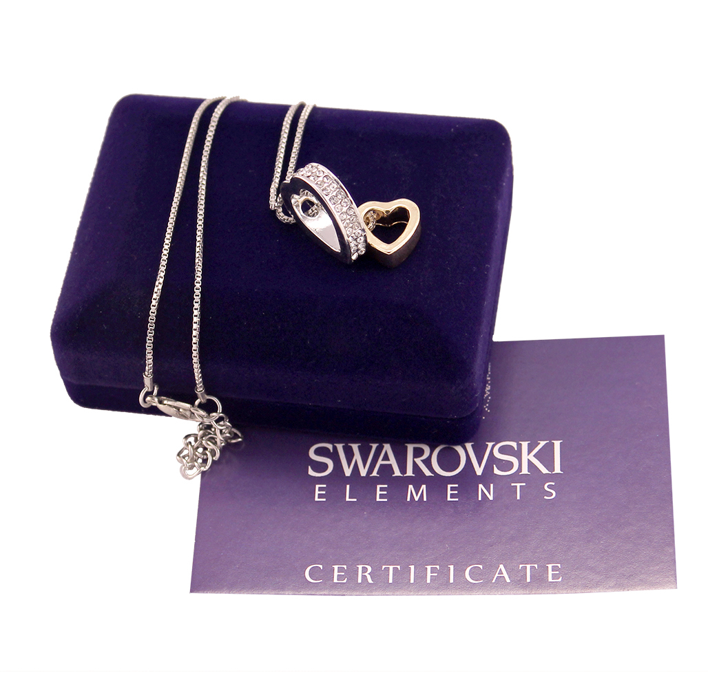 Women’s Original Swarovski Elements Silver & Gold Necklace G4Love Crystals Heart