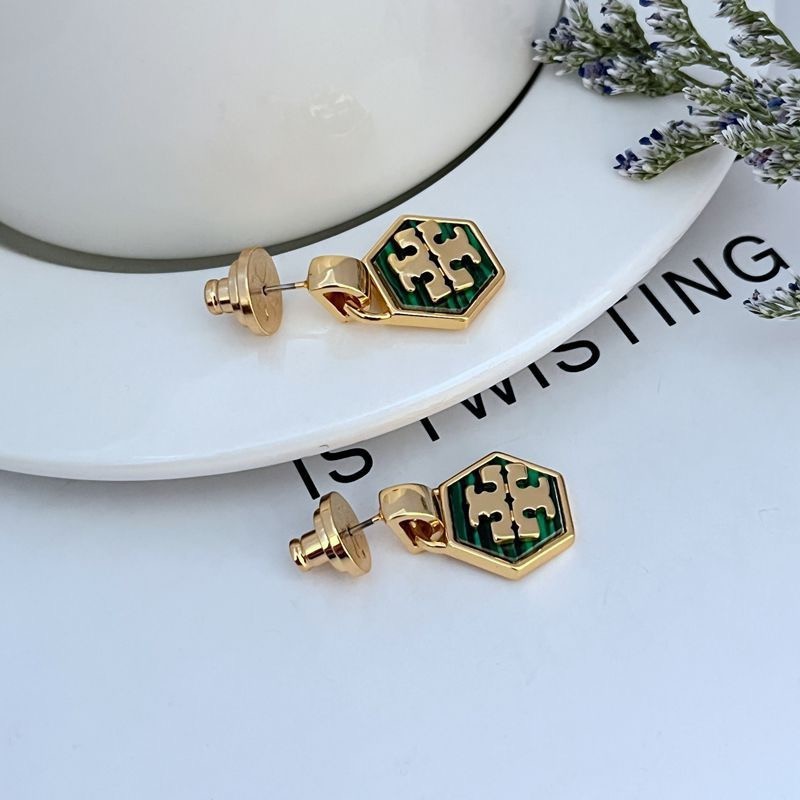 New Burch Kira Hexagon Logo Earrings with Jewelry Pouch Size:2.4*1.7cm