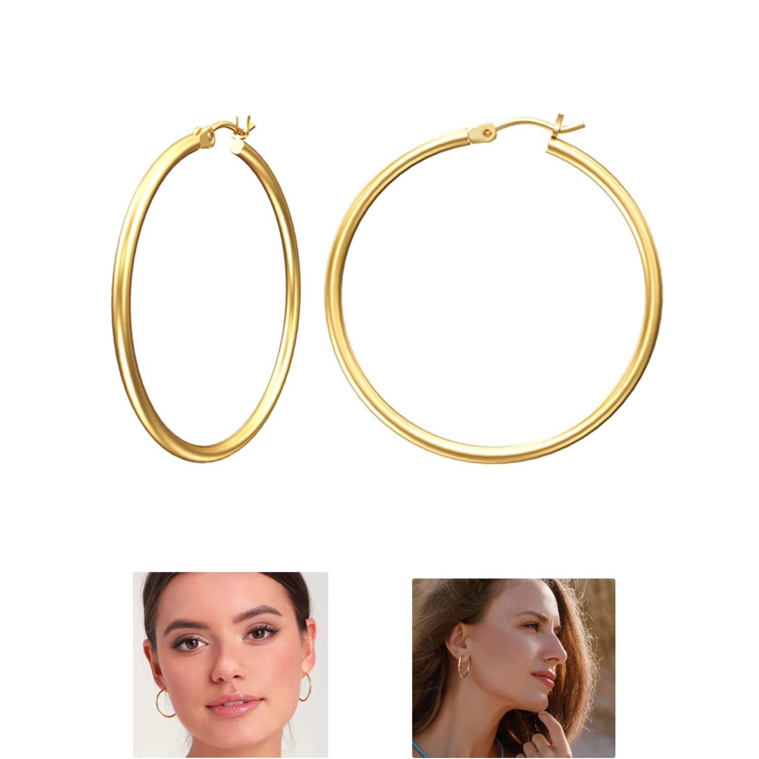 Lightweight 14K Gold Plated Hoops with Sterling Silver Posts – Stylish & Durable