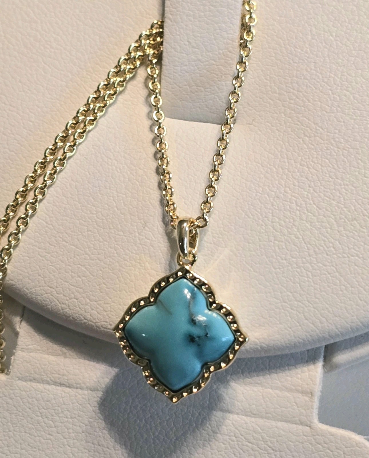 KENDRA SCOTT Mallory Gold Variegated Turquoise Magnesite Pendant 19” Nickelace