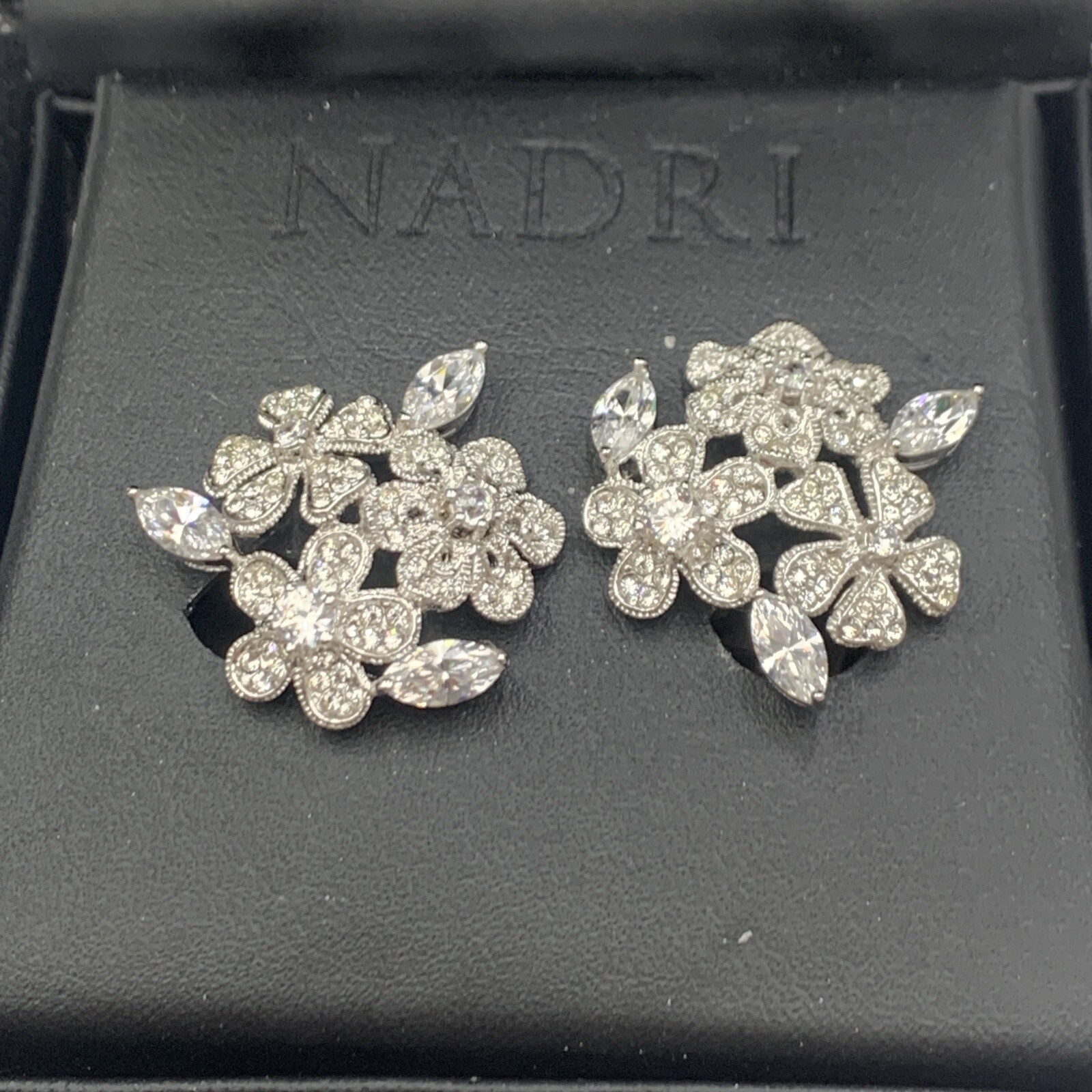 Nadri Pave Crystal ENGLISH GARDEN FLORAL Necklace & Floral Cluster Clip Earrings