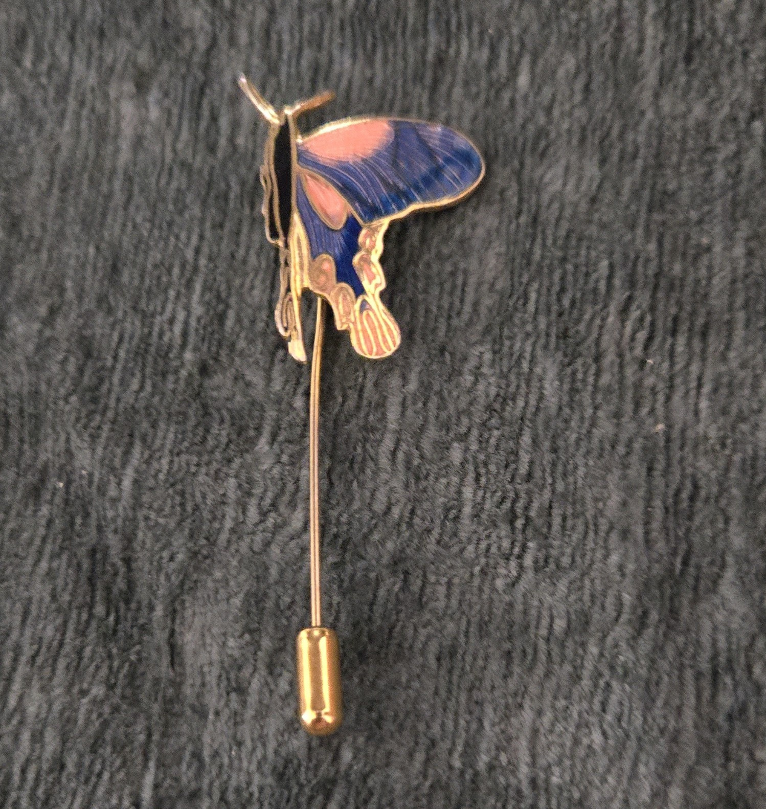 Gold Tone Enamel Metal Butterfly Stick Pin Blue Pink 2 5/8 in Animals & Insects