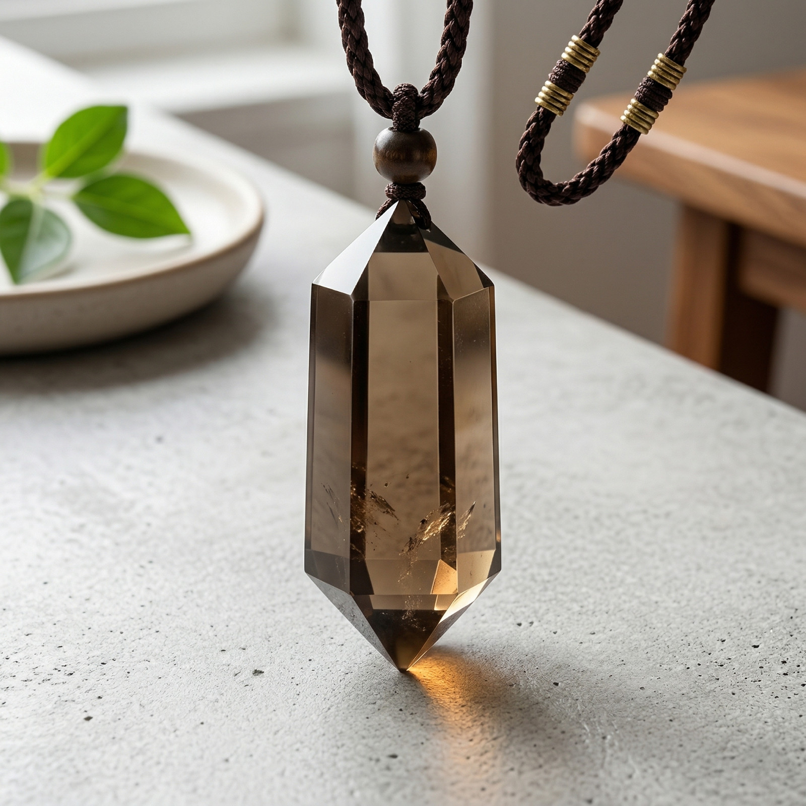 Natural Smoky Quartz Hexagon Pendant Healing Balance Amulet Unisex Necklace