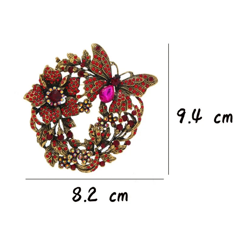 Vintage Style Butterfly Flower Brooch Pin Pendant RED Austrian Crystal Jewelry