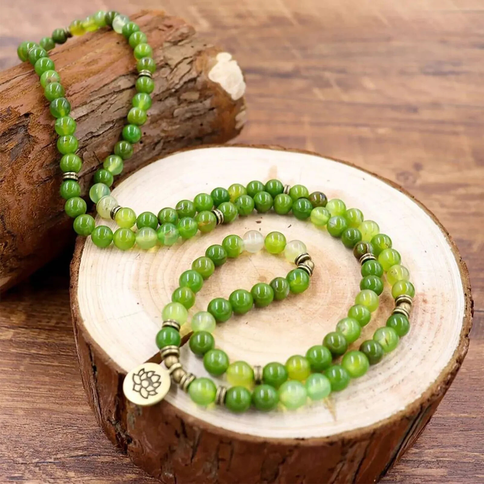 2025HOT Green Jade 108 Mala Beads Prayer Necklace Healing Reiki Energy Bracelet
