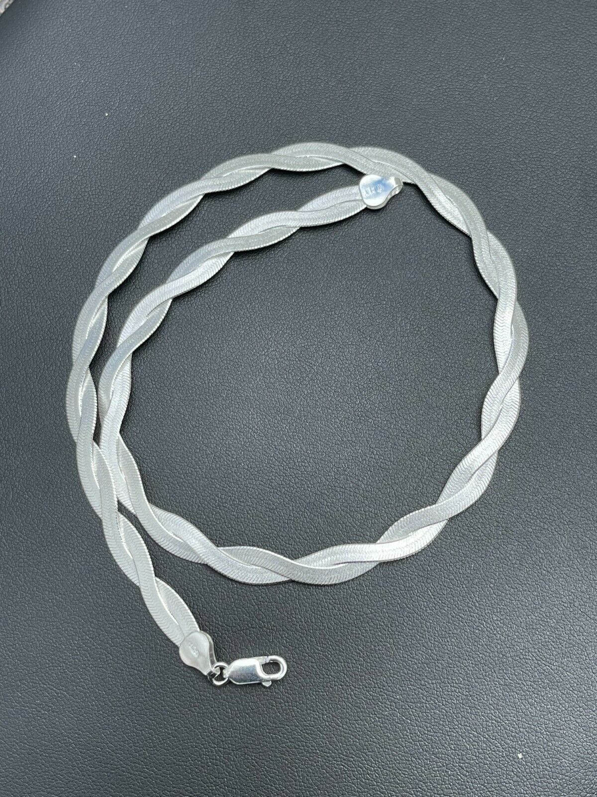 7mm Thick Solid 925 Silver Twisted Braided Herringbone Chain Necklace 16″ – 20″