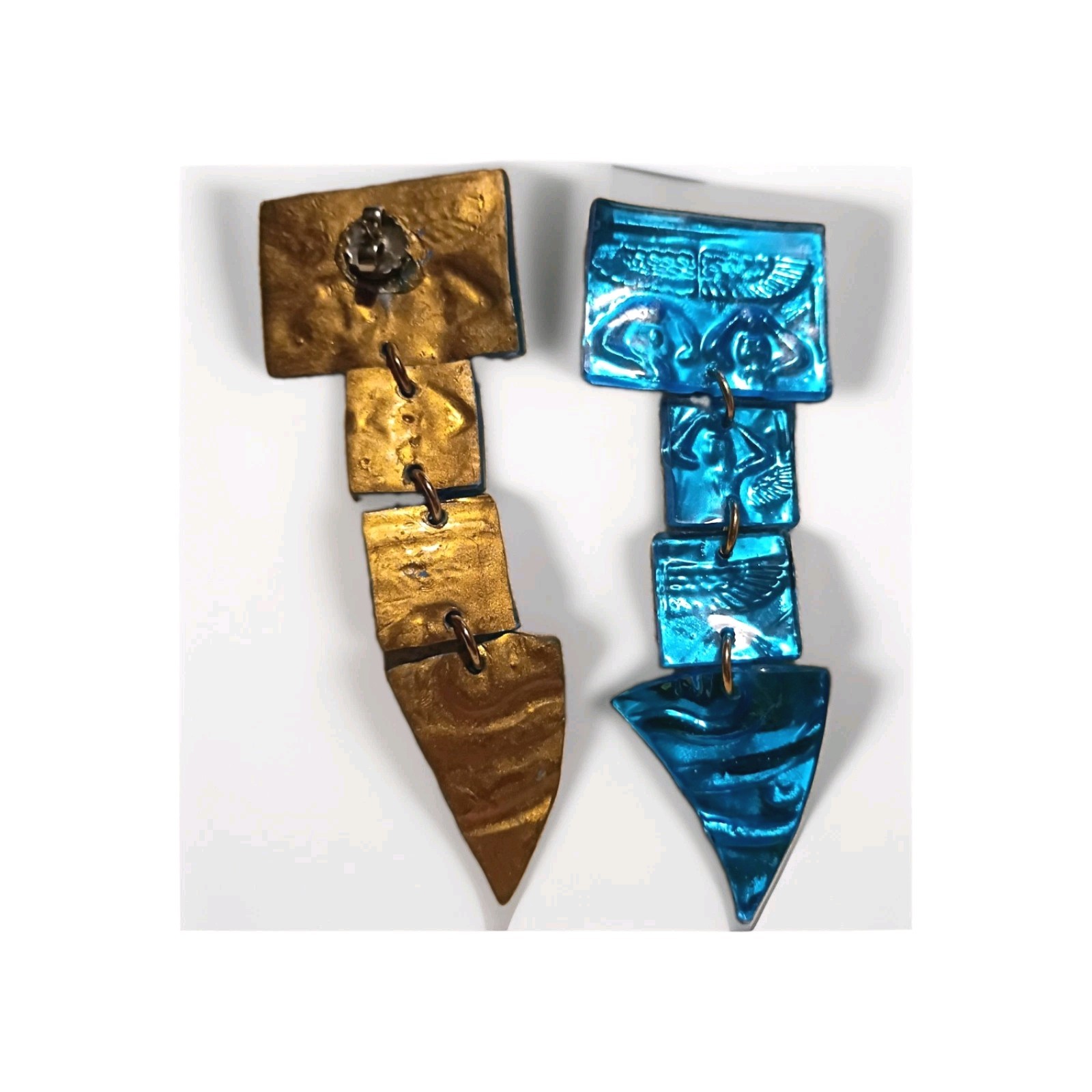 Electric Metallic Blue Plastic Egyptian Revival Dangle/Drop Earrings