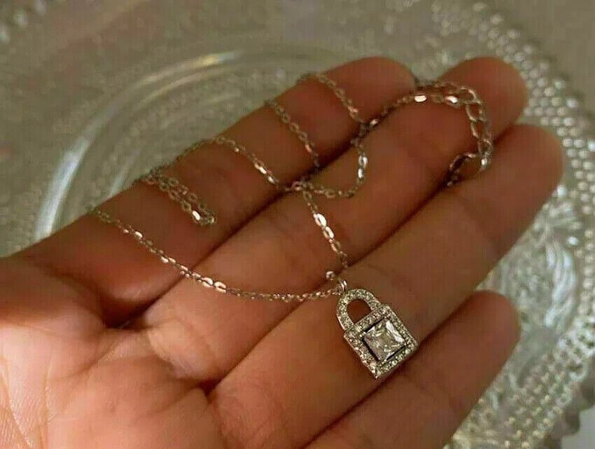 0.50 Ct Round Cut Simulated Diamond Women’s Lock Pendant 14K White Gold Plated