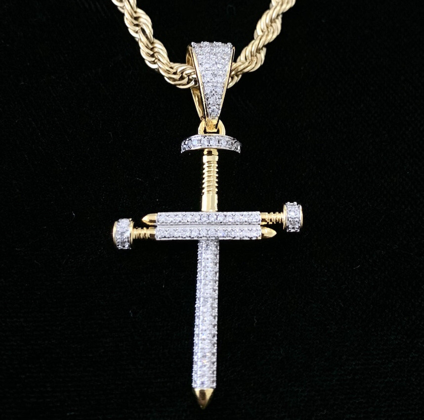 Real 18K Gold Lab Diamonds CROSS Pendant Chain Necklace *LIFETIME WARRANTY*