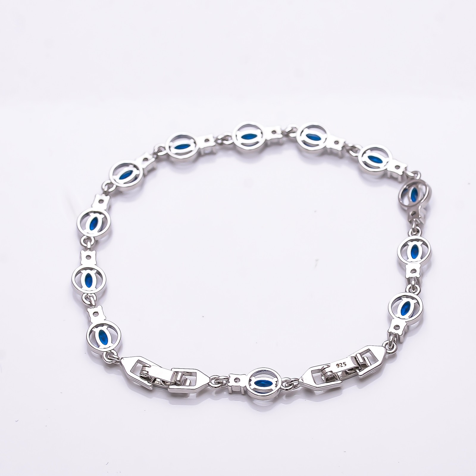 Blue Sapphire & CZ – Simulated 925 Sterling Silver Tennis Bracelet 8.99″ B069542