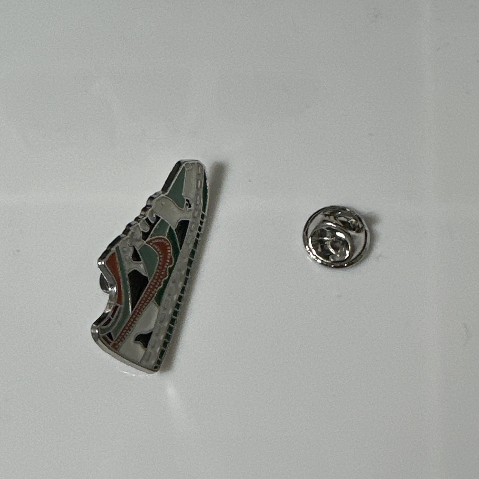 Enamel Sneaker Shoe Lapel Pin, Multicolor Green White Orange Black, Clutch Back