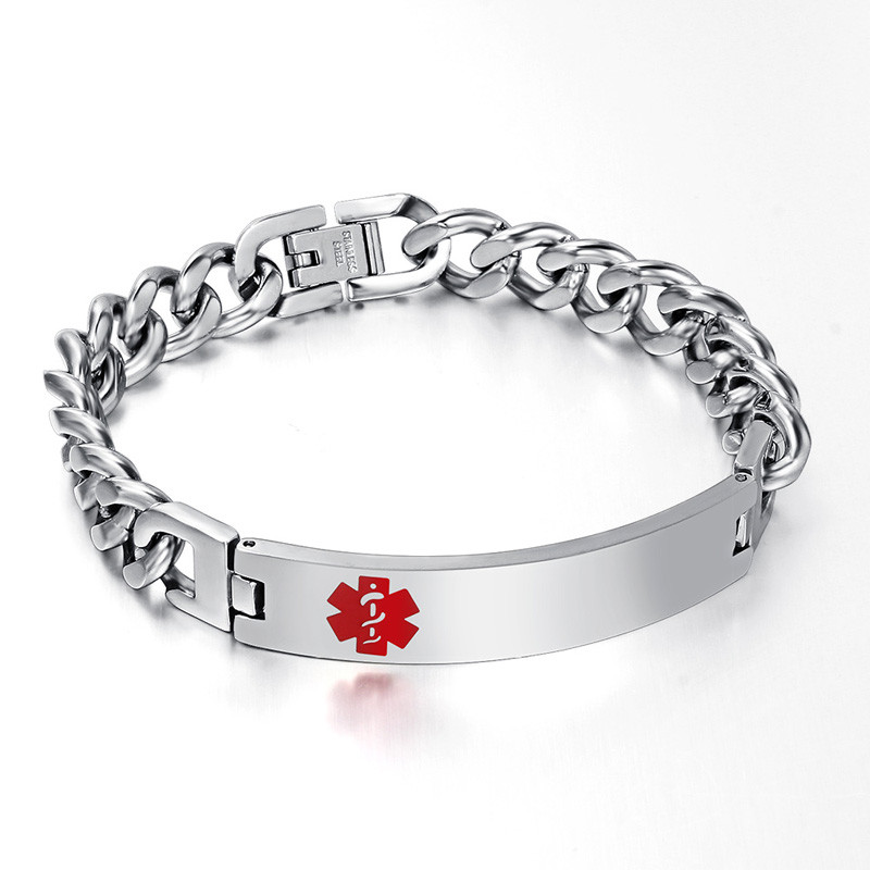 Men Medical Alert ID Chain Bracelet Wristband DIY Free Engraving Stainless Steel