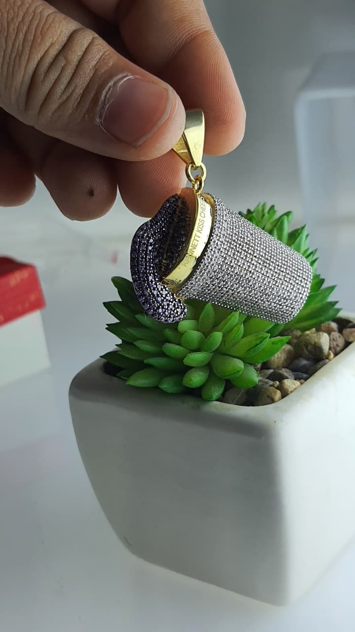 Coffee Cup Pendant Round Cut Lab Created Amethyst Diamond 14k Yellow Gold Plated