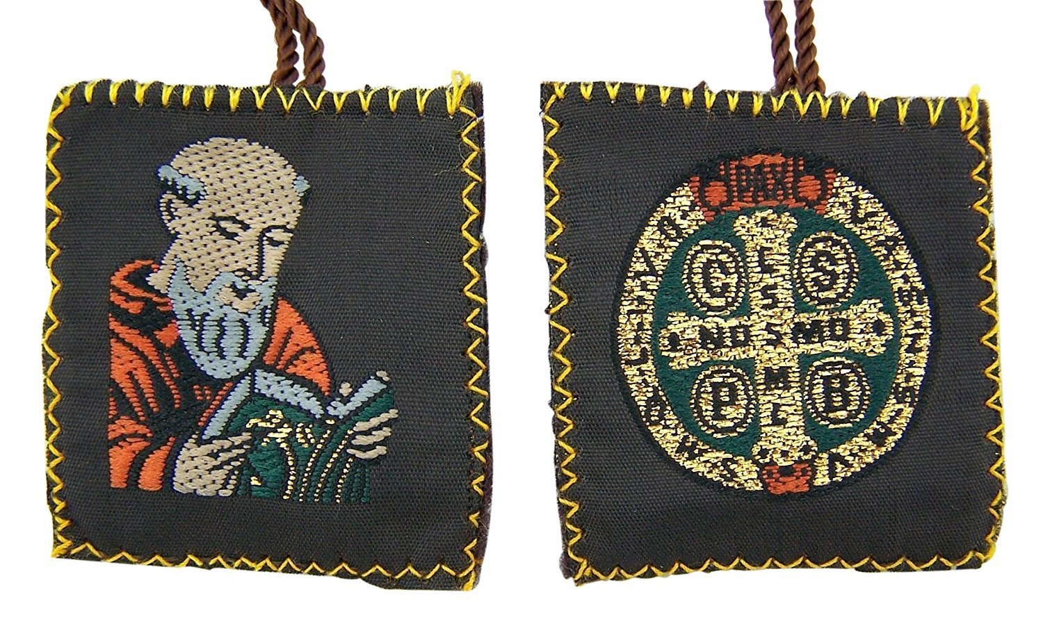 Cotton Saint Benedict of Nursia Medal Scapular Cord Necklace, 1 5/8 Inch