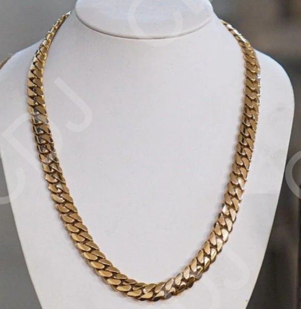 Wedding Gift For Men’s Solid Cuban Link Necklace 20″ Yellow Gold plated Silver