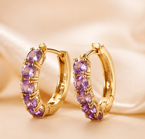 2Ct Round Cut Simulated Amethyst Engagement Hoop Earrings 14K Yellow Gold Plated