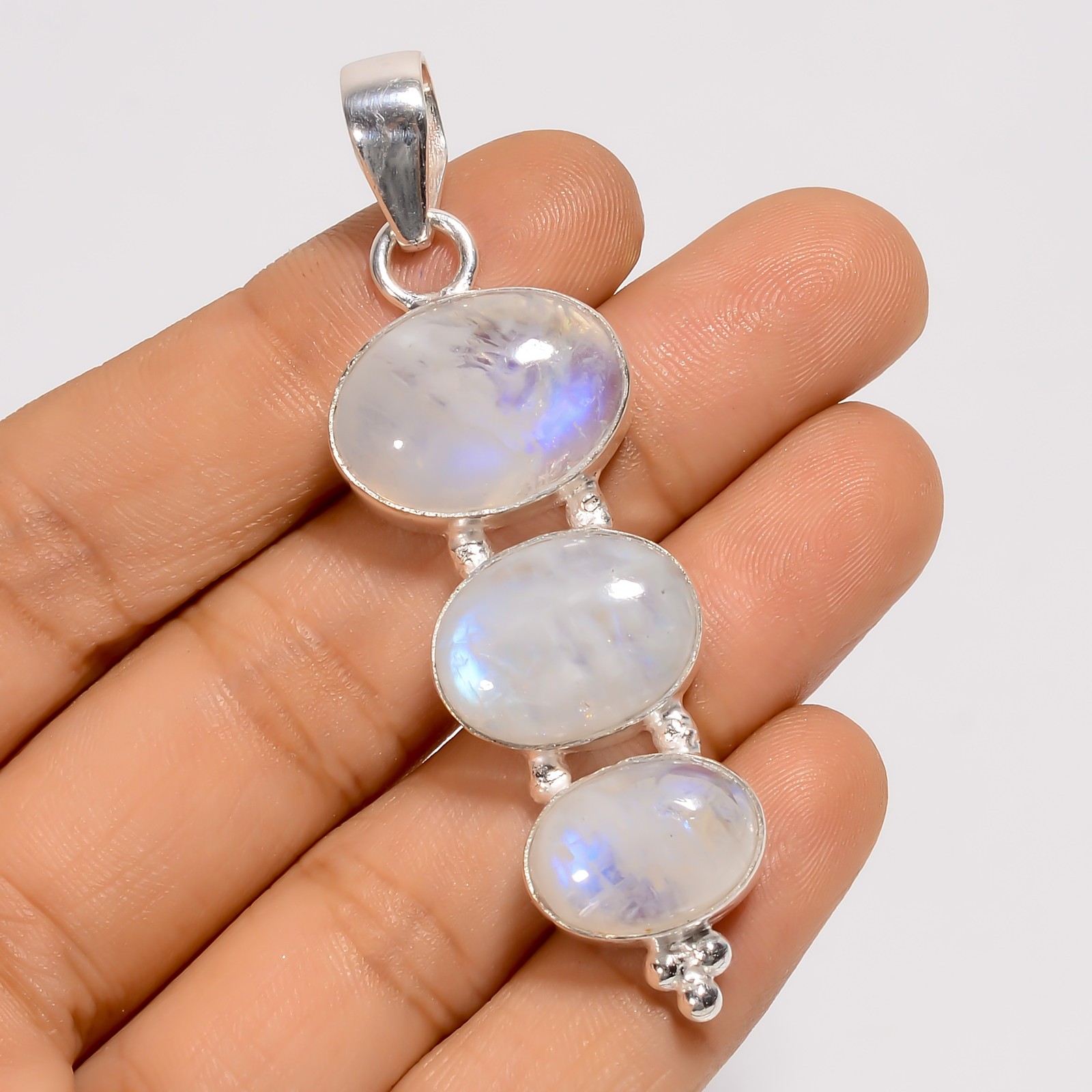 Natural Rainbow Moonstone Gemstone 925 Silver Handmade Pendant 2.5″ ARP-6502