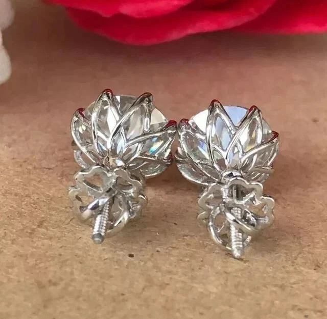 2Ct Round Cut Simulated Diamond Solitaire Stud Earrings in 14K White Gold Plated