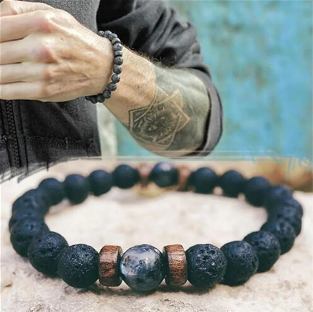 1pc Volcanic Lava Stone Bracelet: Buddha Beads Wooden NEW Energy Wrist C – NEW