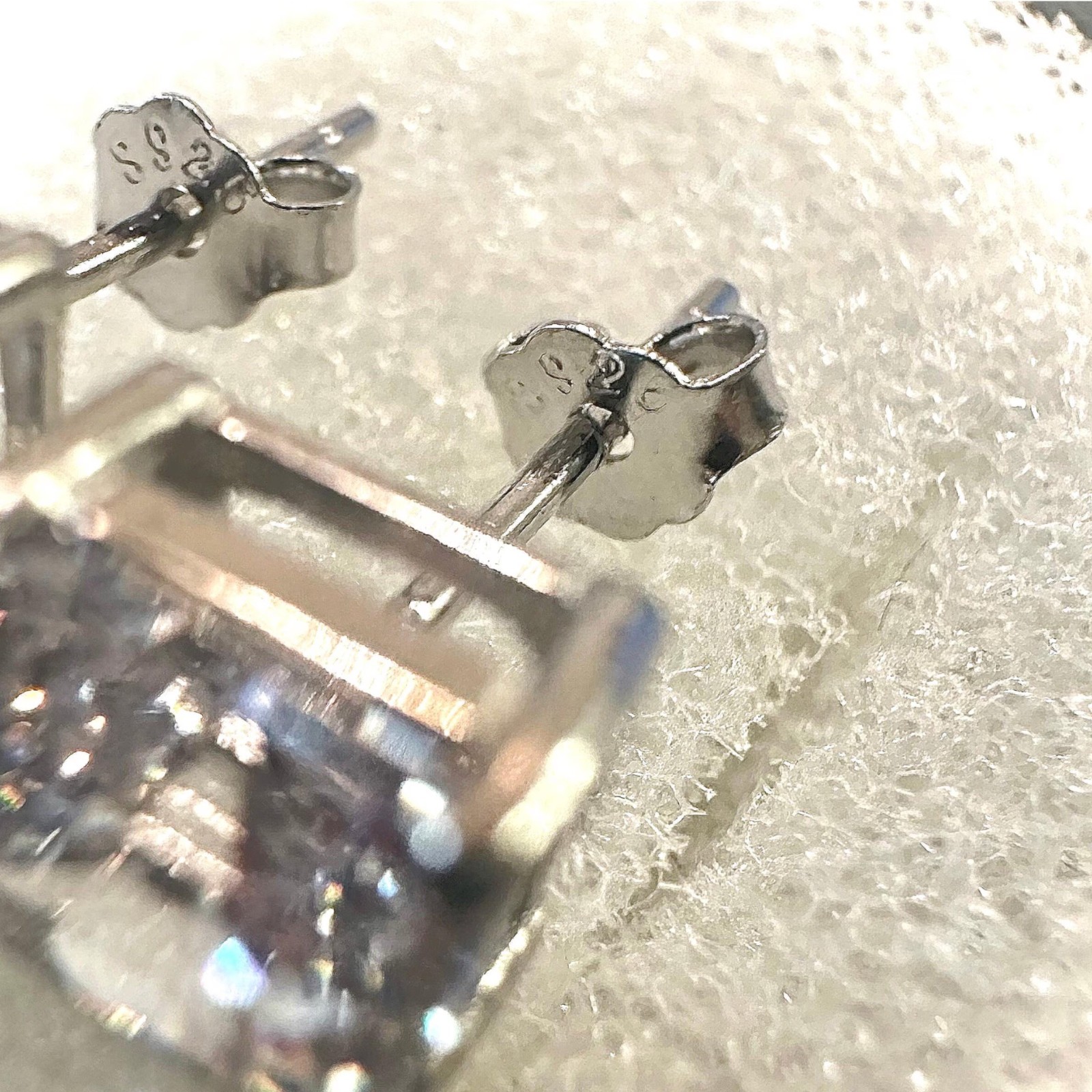 Crystal Stud Earrings 6mm Asscher Cut 925 Sterling Silver Square Studs