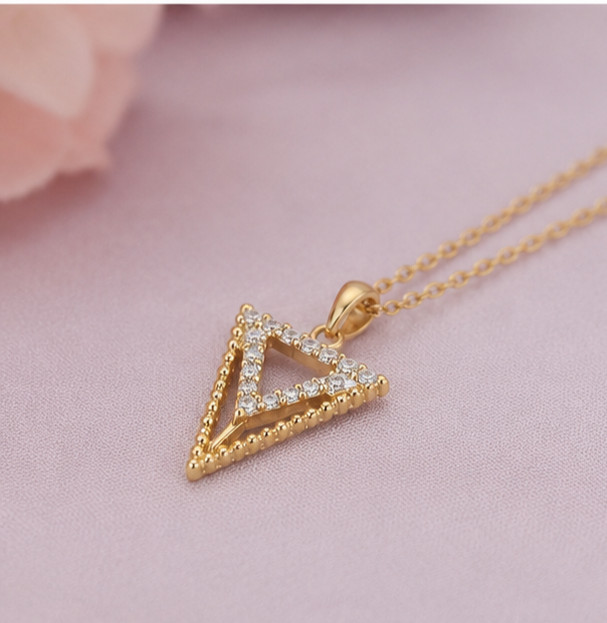 1.00Ct Round Simulated Diamond Geometric Triangle Pendant 14K Yellow Gold Plated