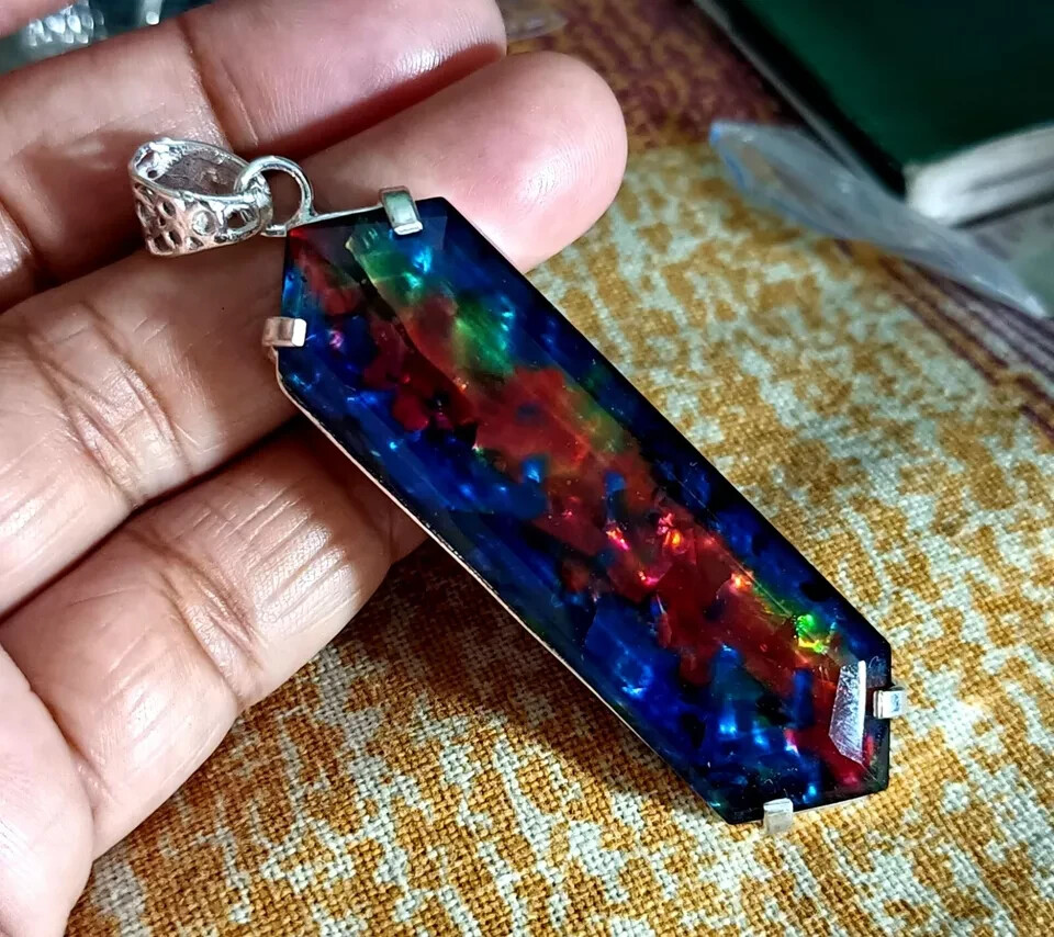 Certified 80.75 Ct Natural Ammolite 925 Solid Silver Pendant Loose Gemstone