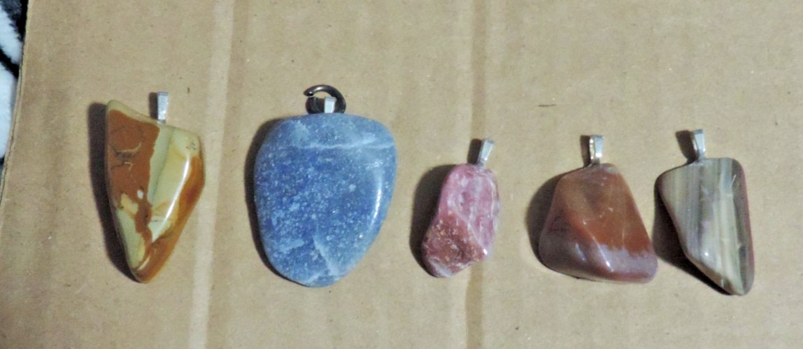 Rock pendant necklace lot of 5 gemstone polished mixed types lot #1