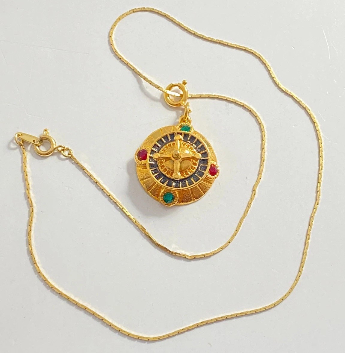 Vintage Crown Trifari Alfred Philippe Jeweled Roulette Pendant Necklace