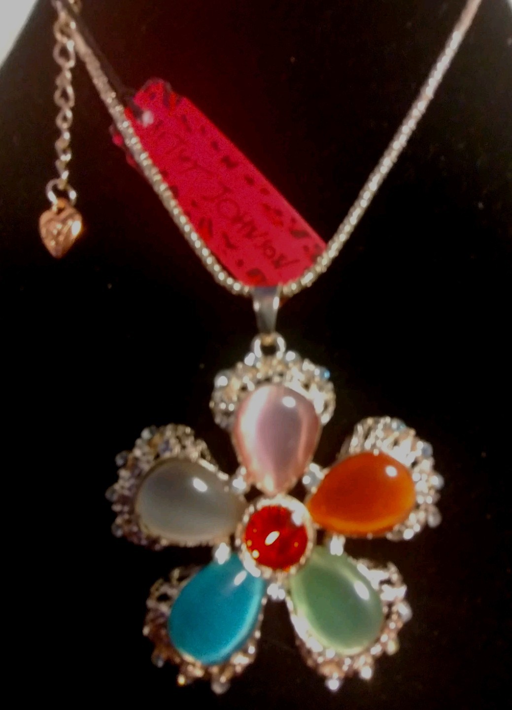 Betsey Johnson Stunning Large Flower Multi Color Gemstone & Rhinestone Necklace