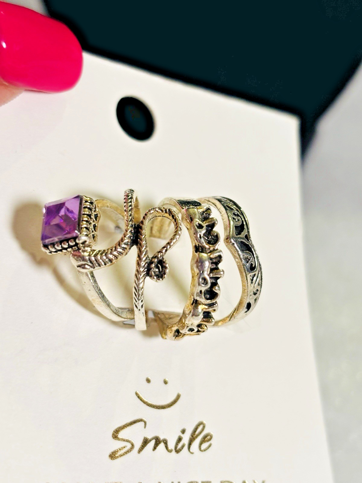 7pc Women Boho Silver Tone Ring Set Snake Elephants and Other Fashion Styles