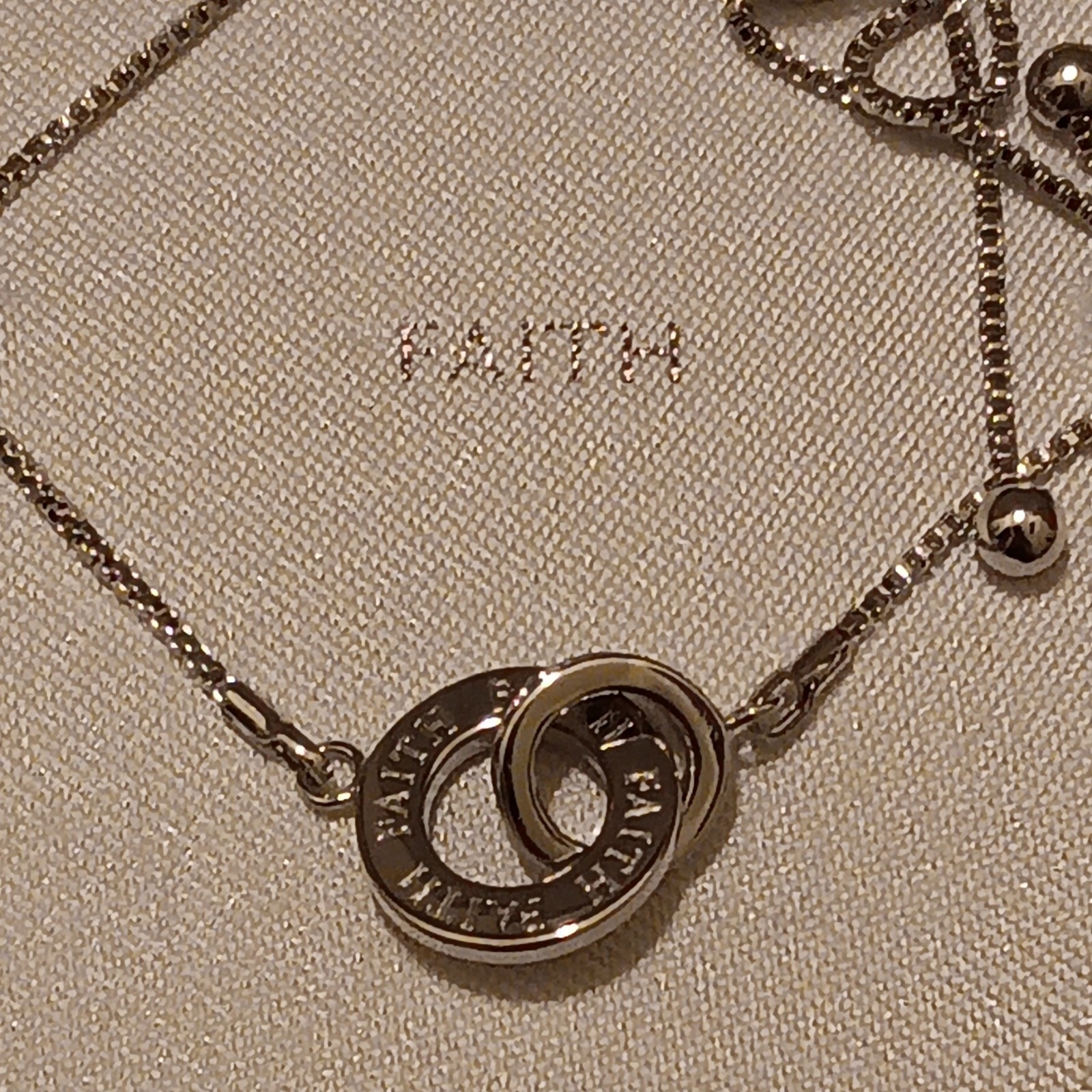 Brilliance Faith Charm Bracelet Adjustable Box Chain Slide Clasp Silver/Blue