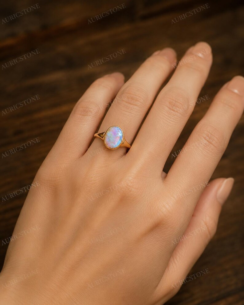 Lab Created White Opal Ring, Base Metal: Brass Finish: Gold Plated Gift For Her
