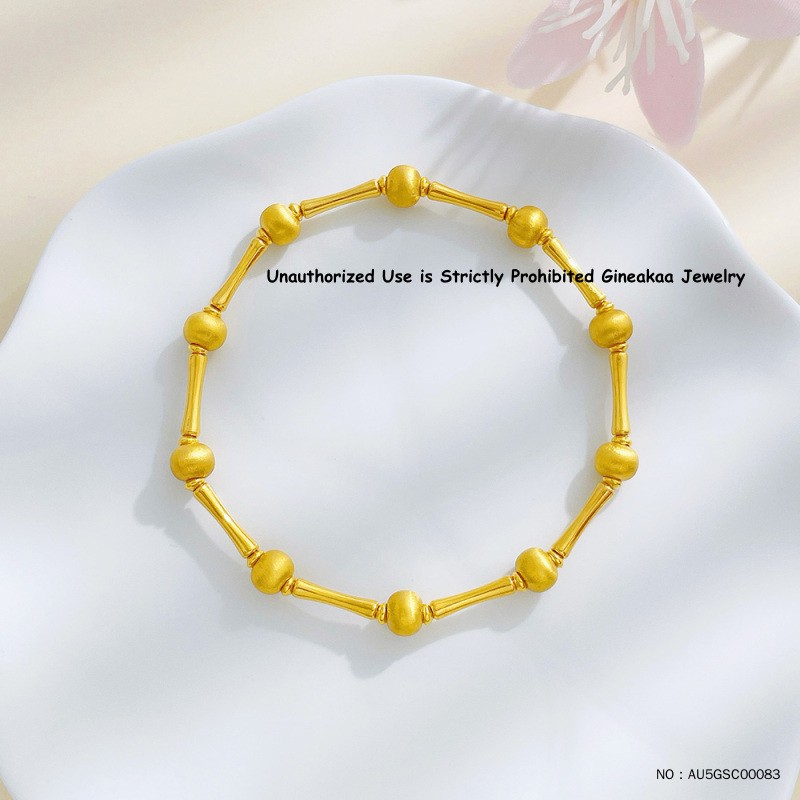 Pure 999 24K Yellow Gold 3D 4.9mm Laser Beads Bamboo Link Bracelet 5.1g 6.3inch