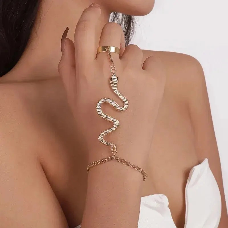 Finger Rings Snake Bracelet for Women Trendy Vintage Charm Hand Jewelry Gift