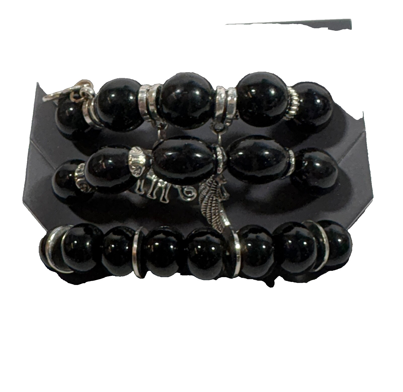 Veriical Collective C3 Piece Beaded Bracelet Set Black & Sliver