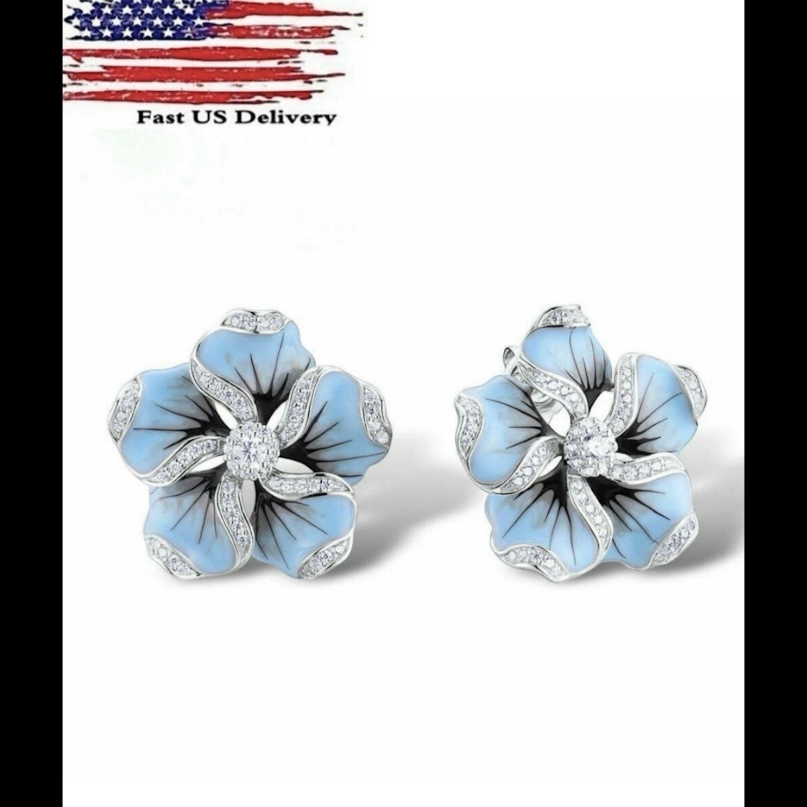 flower 925 Silver Plated Stud Earring Women Cubic Zircon Jewelry A Pair A17