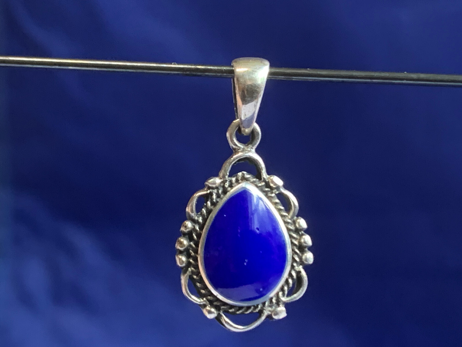 Sterling Silver Pendant 3.59g Fine Jewelry Blue Teardrop Color Stone Bezel