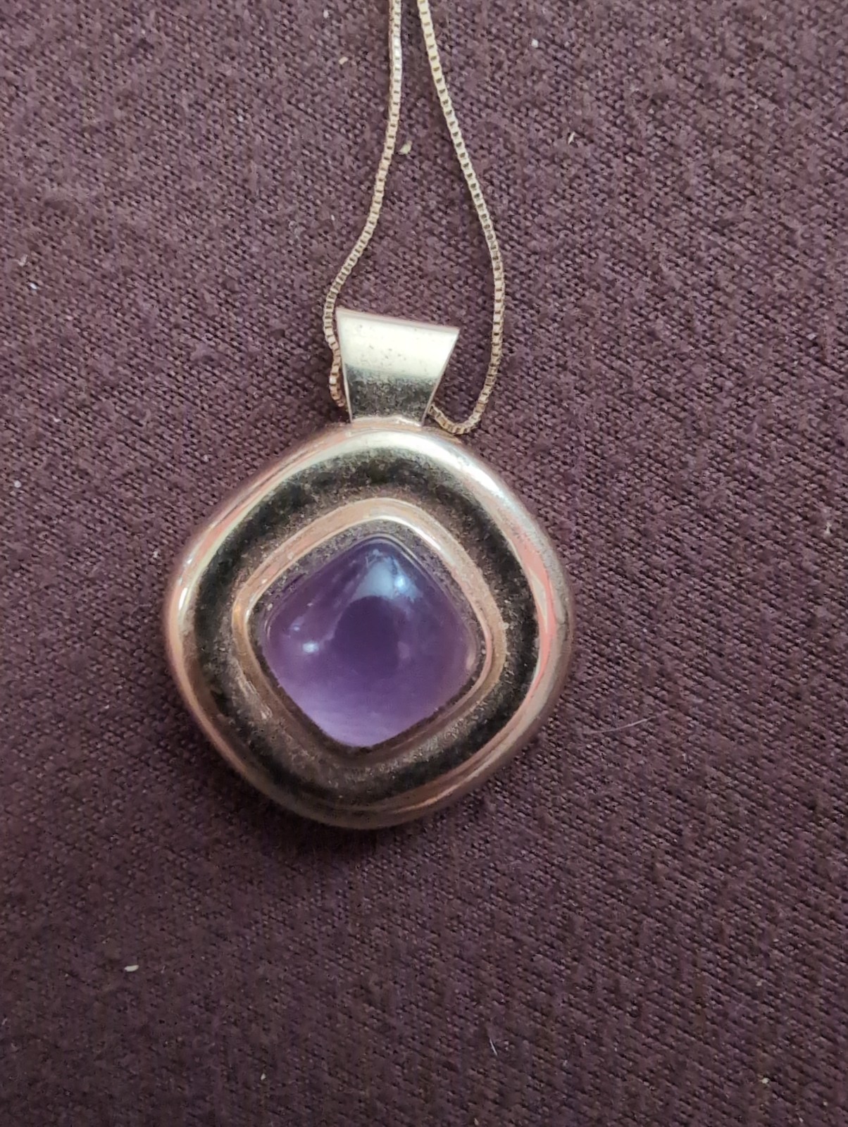 rose gold pendant, square-cut lilac purple chalcedony cabochon