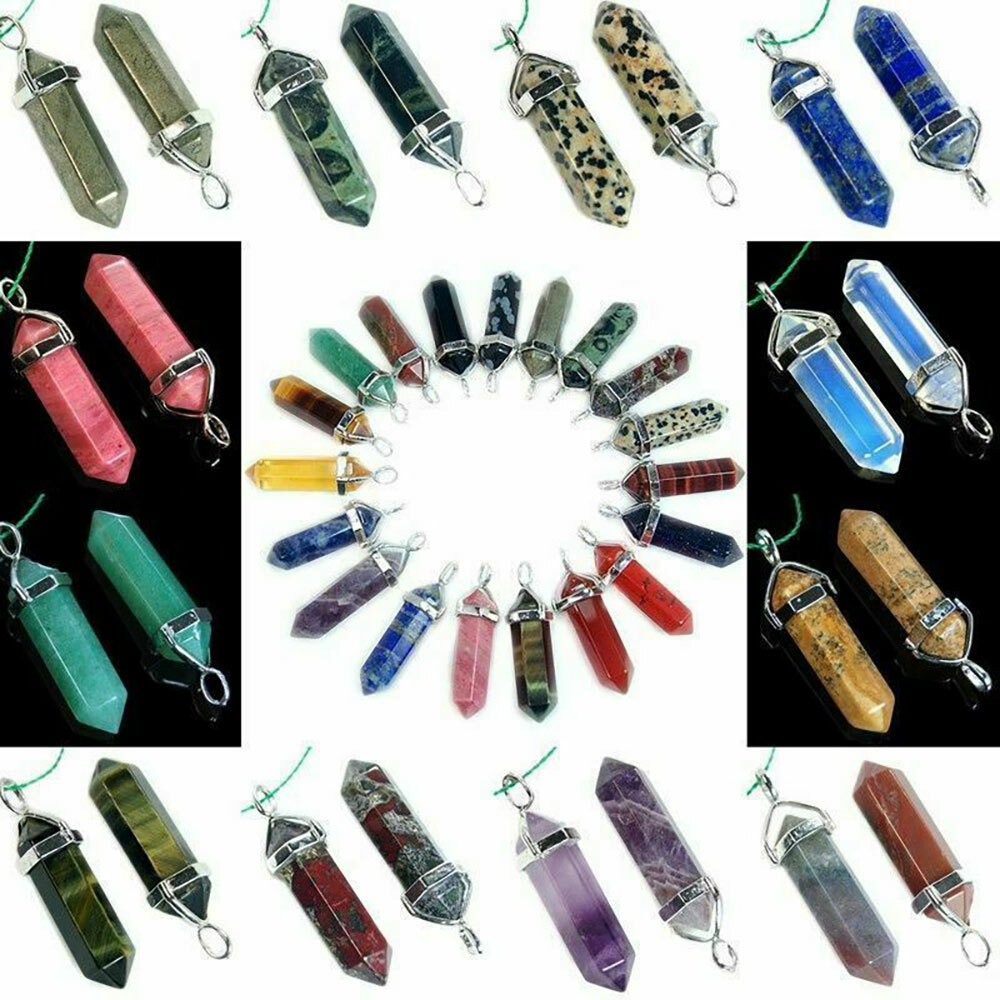 16PCS Hexagonal Healing Pointed Crystal Stone Quartz Necklace Jewelry US