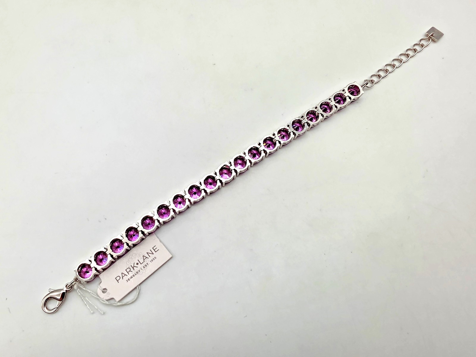 NEW PARK LANE VIOLET/PURPLE IMPRESSIONS 7-8.5″ SILVER TENNIS BRACELET W/TAGS !!